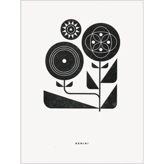 Gemini letterpress print by Katie Kirk