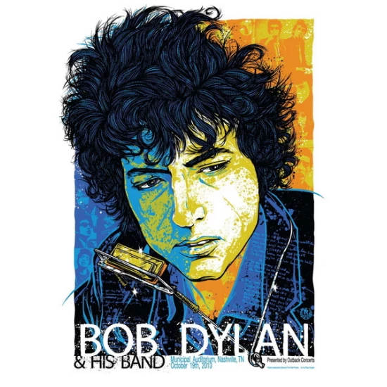 Bob Dylan (blue) concert poster by Rhys Cooper