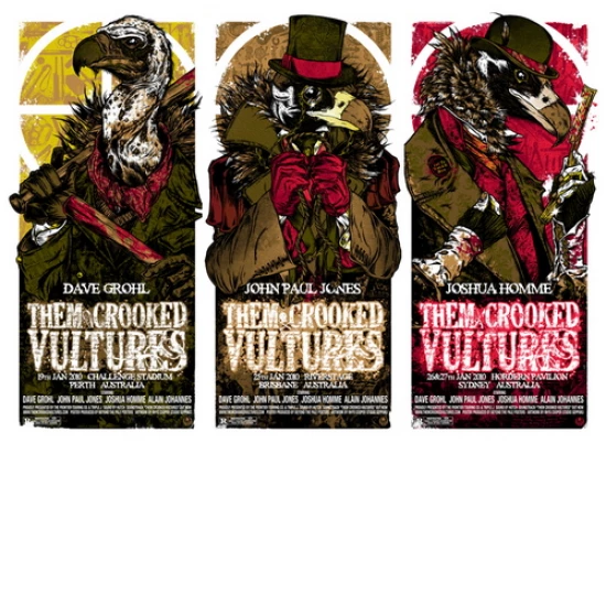 Them Crooked Vultures concert poster set by Rhys Cooper  (SOLD OUT)
