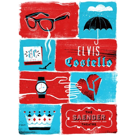 Elvis Costello concert poster by The Work Week