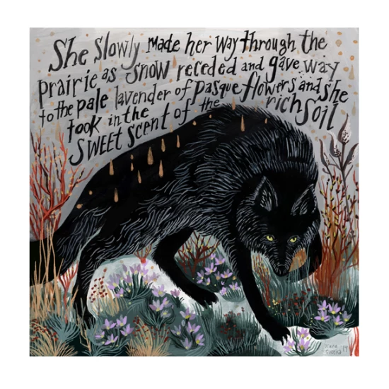 Black Wolf and Pasque Flowers by Diana Sudyka (SOLD OUT)
