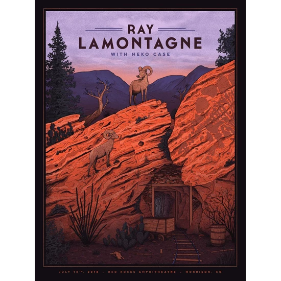 Ray LaMontagne Red Rocks concert poster by Nicholas Moegly
