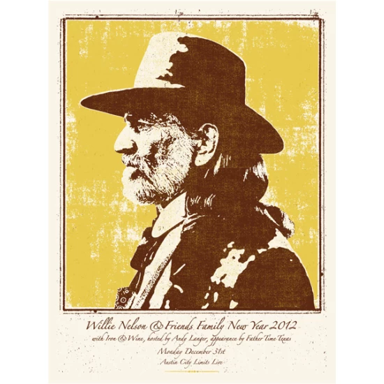 Willie Nelson ACL Gold concert poster by Jaime Cervantes