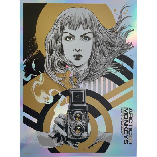 Arctic Monkeys 2023 Gold Rainbow Foil concert poster by Ken Taylor