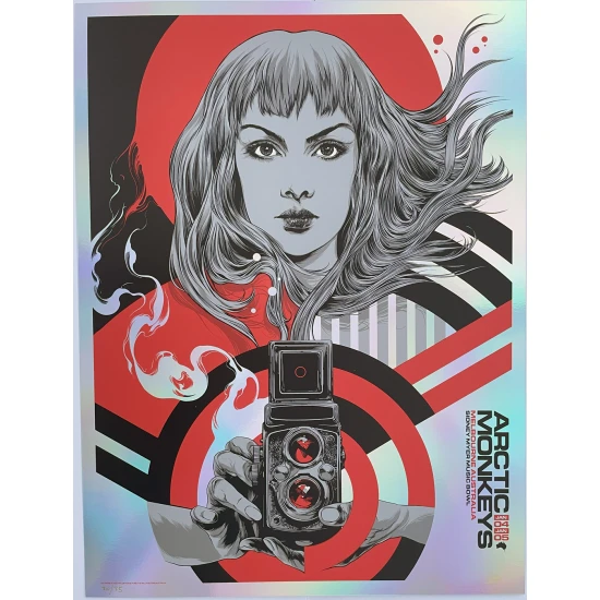 Arctic Monkeys 2023 Red Rainbow Foil concert poster by Ken Taylor