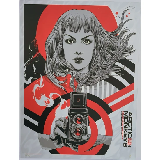 Arctic Monkeys 2023 Red Silk Foil concert poster by Ken Taylor