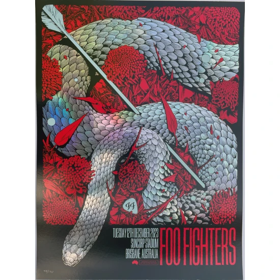Foo Fighters Brisbane 2023 foil concert poster by Ken Taylor